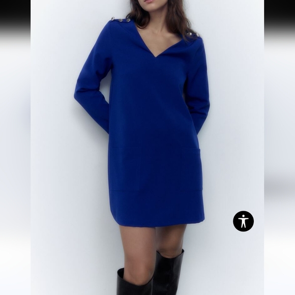 NWT WOMENS BLUE ZARA MINI DRESS WITH SILVER SHOULDER BUTTONS SIZS XS..RUNS BIG - Picture 2 of 10